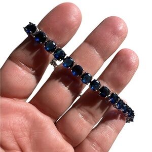 Blue stone silver tennis bracelet with extension